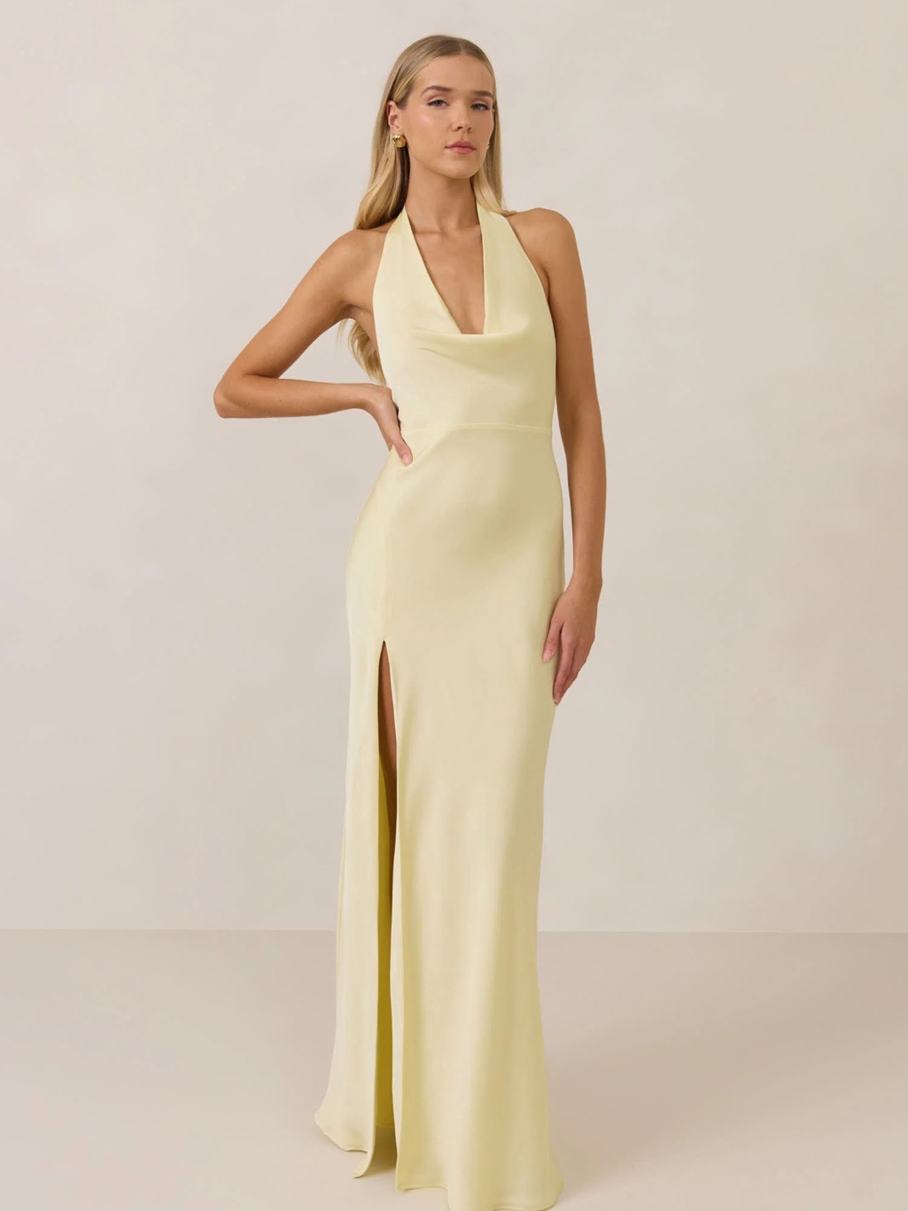 Park & Fifth Ellery Halter Gown In Butter Yellow